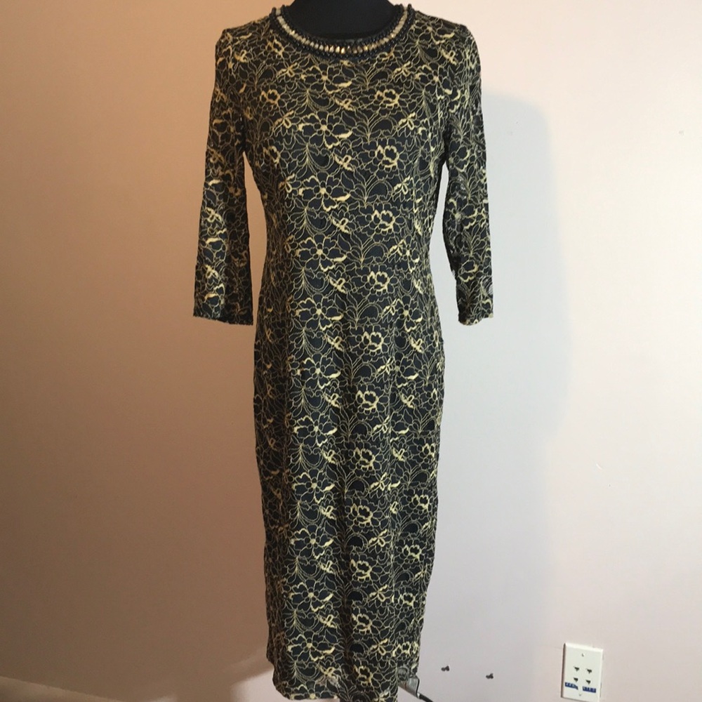Beautiful Liz Claiborne black & gold lace dress.